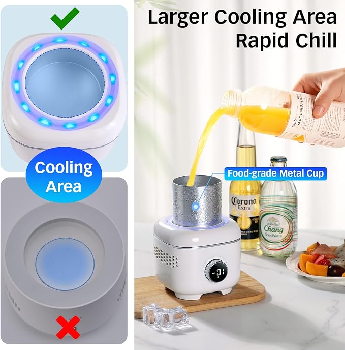 Cooling Cup with Mood Light,Beverage Cooler with Insulated Cover, 2-in-1 Cooling Cup for Desk(Cooling&Heating),Electric Drink Cooler for Cola Beer Coffee Juice Yogurt -White