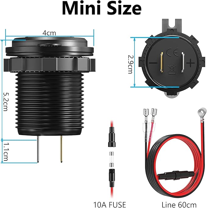 Quick Charge 3.0 Dual 12V USB Car Charger and Cigarette Lighter Socket 12V Splitter with Rocker Toggle Switch