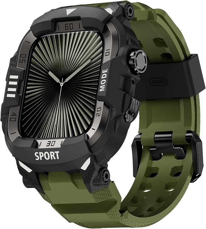 DABAOZA Rugged Case with Band Compatible with Apple Watch 46mm, for iWatch Series 11/10,Military Grade Shockproof Bumper and Men's Tactical Heavy Duty Strap(Army Green,46MM)