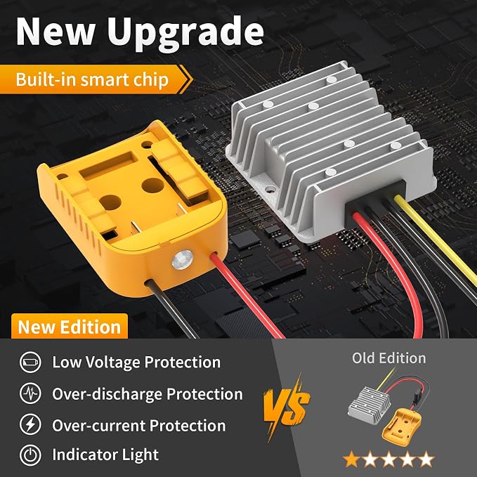 Kzreect 20V to 12V Step-Down Converter Compatible with Dewalt 20V Battery Adapter with Over-Discharge Protection, DC 12V 20A 240W Buck Converter Voltage Regulator for Golf Cart RC Car Truck DIY