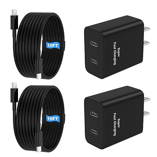 45W 2Pack Super Fast Charger USB C Dual Port Android Phone Charger Type C Fast Charging Block with 10FT Type-C Charger Cord for Samsung Galaxy S26 Ultra/S26/S26+/S25/S24/S23/S22/S21+/iPhone 17/16/15