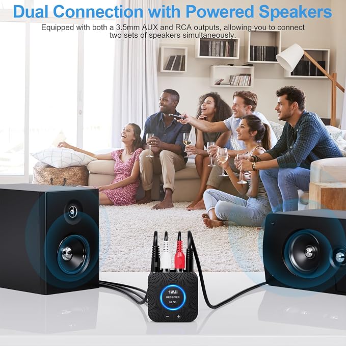 1Mii 2.4GHz Wireless Audio Transmitter Receiver Set (1 TX+1 RX) for TV, 262Ft/80M Long Range 25ms Low Latency with AUX RCA in/Out, Wireless Audio Adapter for TV PC Powered Speaker Amplifier Soundbar
