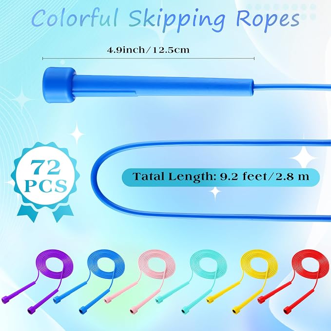 Silipull 72/144 Pcs PVC Jump Ropes Bulk Fitness 9.2 ft Adjustable Skipping Rope Versatile Speed Rope with Plastic Handles for Women Men Endurance Training Cardio Exercise Workout Outdoor