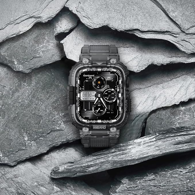 amBand Bands Compatible with Apple Watch 9/8/7 41mm, M1 Sport Series Rugged Case with TPU Strap Military Protective Tough Cover Bumper for iWatch SE3/SE2/SE/6/5/4 40mm Men Women Crystal Black