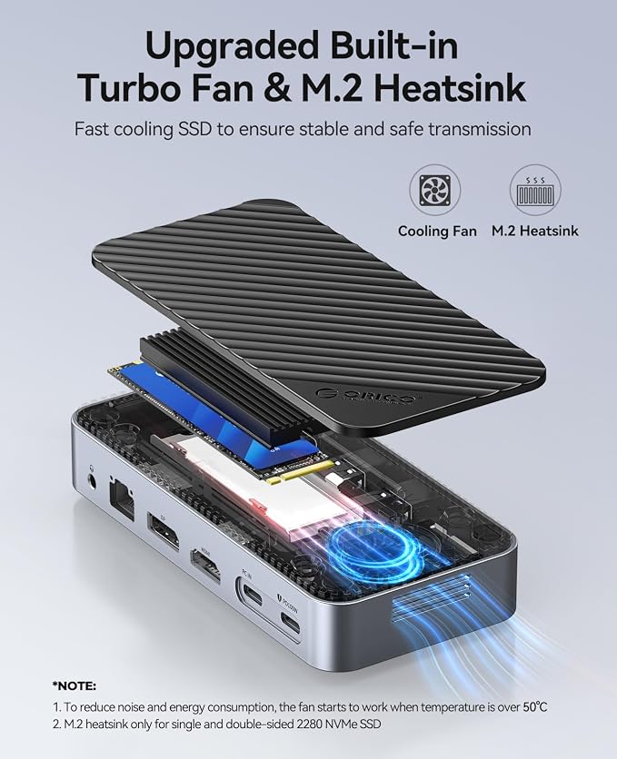 ORICO 12-in-1 USB C Hub with m.2 ssd Enclosure, USB C Docking Station Dual Monitor HDMI DP 8K@30Hz/4K@60Hz, 10Gbps USB, Gigabit Ethernet, 100W PD, SD TF Reader for Mac & Windows Laptops M2P11