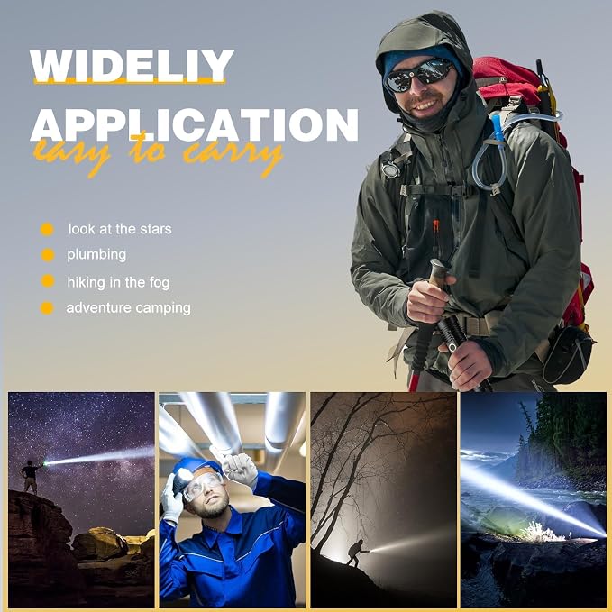 Hoxida Rechargeable Flashlights High Lumens - 1500 Meters Long Beam Super Bright LED Magnetic Flashlight USB Zoomable 5Modes Small Long Beam Spotlight Flashlight for Hiking, Camping, 4pcs