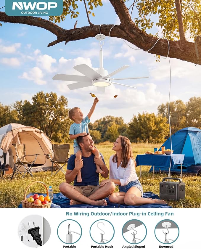 28'' Outdoor Ceiling Fans with Lights and Remote, LED Gazebo Hanging Fan with Hook, 3CCT 3000K-6500K Dimmable Gazebo Fan, 6-Speed Quiet Ceiling Fan with Timer for Patio, Porch, Pergola, Garage, White