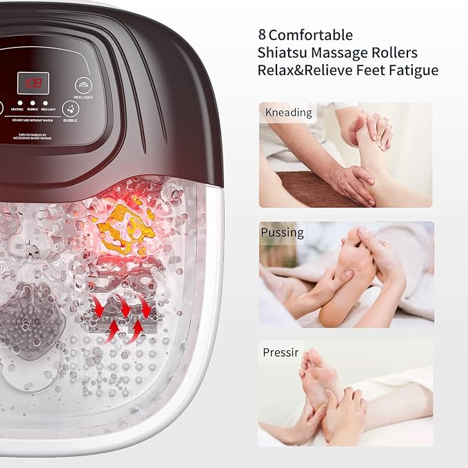 Foot Soaking Tub, Foot Spa Bath Massager with Heat, Epsom Salt,Bubbles, Vibration and Red Light,Foot Soaker, Birthday Gifts for Mom Dad Women Men Her Him