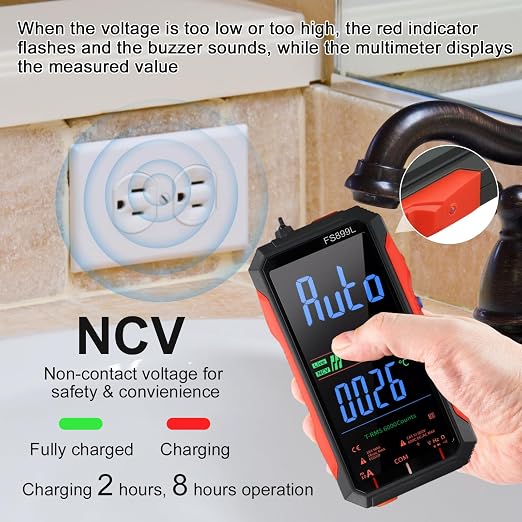FS899L Digital Multimeter with Color Screen, USB C Rechargeable Electrical Testing, 6000 Counts True RMS AC/DC Voltage Tester, NCV, Capacitance, Non Voltage Detector for Car, Home(FS899L)