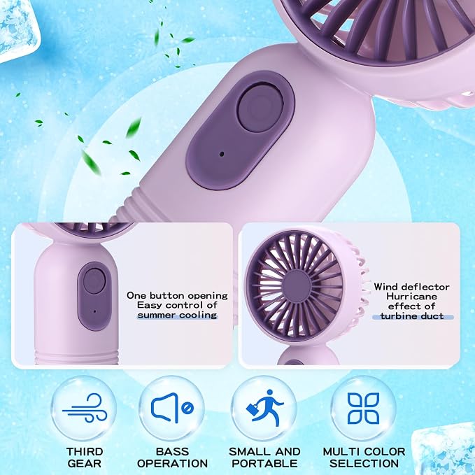 Rossesay 6 Pcs Mini Portable Fan Bulk Cute Handheld Lightweight Small Little Personal Hand Eyelash Fan 3 Speeds USB Rechargeable for Women Men Indoor Outdoor Makeup Travel (Colorful)