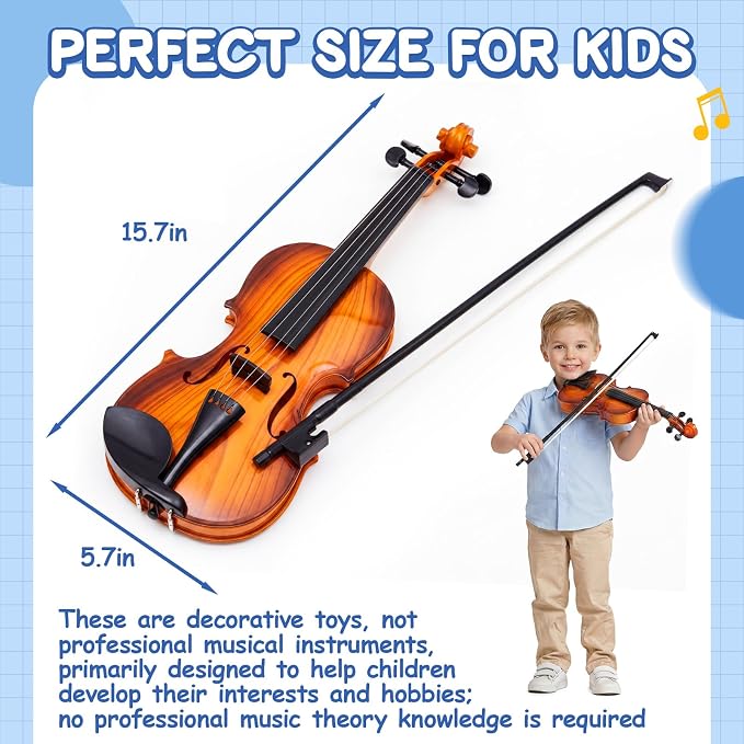 Lewtemi Kids Violin Toy, Fake Electronic Plastic Mini Violin with Melodies, Non-Professional Musical Instrument for Preschool Education, Early Learning Toy for Children Birthday Gift(Reddish Brown)