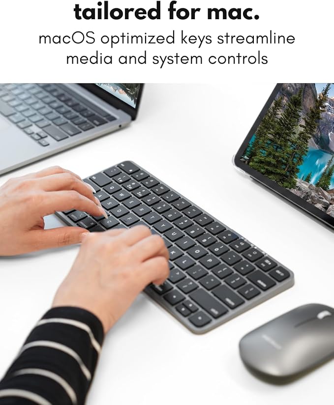 Macally Apple Wireless Keyboard and Mouse for Mac - Dual Mode (Bluetooth + Wired) - Multi-Device, Rechargeable - Mini Wireless Keyboard and Mouse Combo for MacBook, iPad, Mac Mini/Air/Pro (Space Gray)
