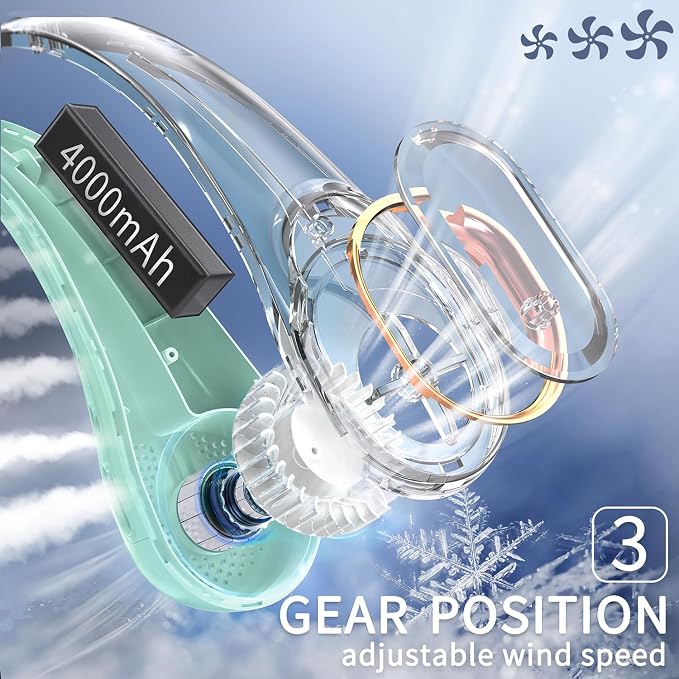 FrSara Neck Fan,Personal Fans for Your Neck, Adjustable, 360° Cooling, Super Quiet, No Blade Fan Design, No Hair Twisting, Even Air Volume On Both Sides, Non-Slip, Short Charging, Long Use Time
