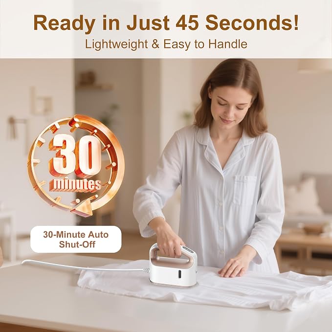 Newbealer Smart Steam Iron 1200W Turbocharged Steam 120V (Gold) | Mini Heat Press, Pro-Grade 3 Steam & 3 Dry Heat Modes, 45s Heat-Up, Auto-Off, Nonstick Ceramic Soleplate, for Home/RV/Hotel