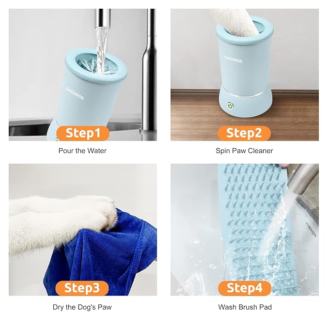 DOGNESS W01 Automatic Dog Paw Cleaner for Small to Medium Dogs (Light Blue) | Original Design | Premium Thick Materials | Rechargeable