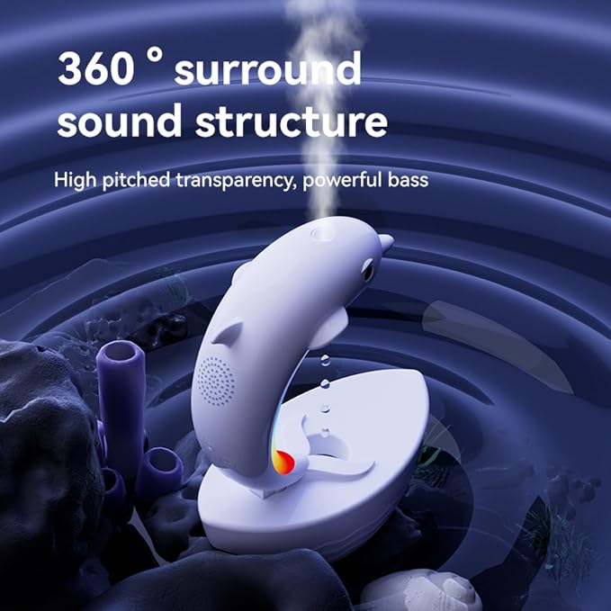 Dolphin Anti-Gravity Water Droplet Cool Mist Humidifier 300ml, 3-in-1 Humidifier Bluetooth Speaker 7 Color Night Light Aroma Diffuser, Auto Shut Off Desktop Mist Maker for Bedroom Office 400sq.ft