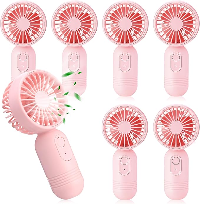Rossesay 6 Pcs Mini Portable Fan Bulk Cute Handheld Lightweight Small Little Personal Hand Eyelash Fan 3 Speeds USB Rechargeable for Women Men Indoor Outdoor Makeup Travel (Pink)