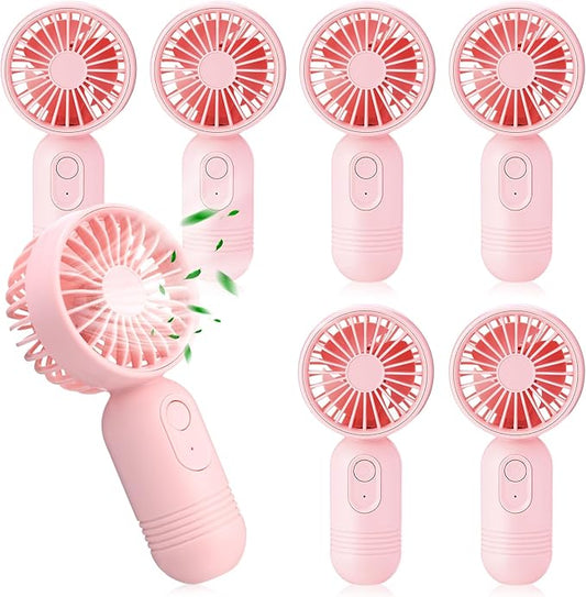 Rossesay 6 Pcs Mini Portable Fan Bulk Cute Handheld Lightweight Small Little Personal Hand Eyelash Fan 3 Speeds USB Rechargeable for Women Men Indoor Outdoor Makeup Travel (Pink)