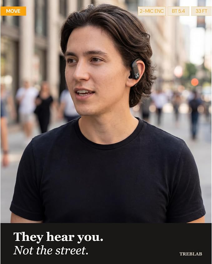 TREBLAB X4 Over the Ear Earbuds Wireless Bluetooth, 11H, IPX5 | Bluetooth Headphones Waterproof IPX5, 2500mAh Powerbank Case, Wireless Charging, Gaming Mode 60ms, ENC Mic, Sport Hook Fit