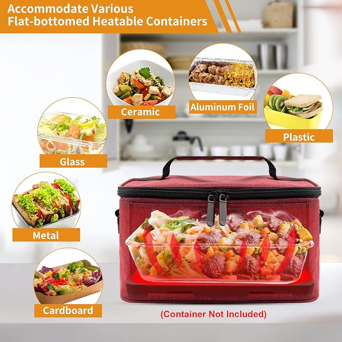 Aotto Heated Lunch Box Food Warmer - 12V/24V 2-in-1 Car Food Warmer with Vehicle Plug - Mini Portable Electric Lunch Box Heater for Men and Women - Reheat & Keep Meals Warm On the Go - Red