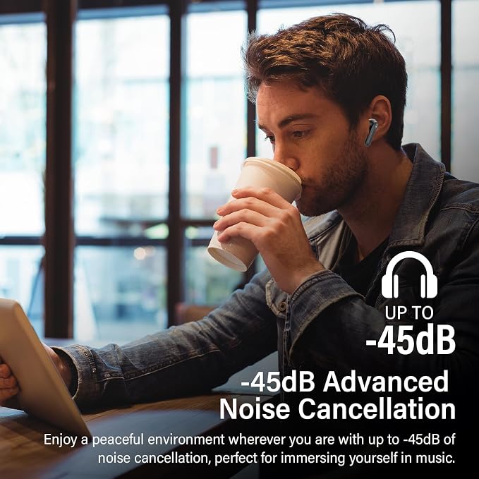 Hybrid Active Noise Canceling Wireless Earbuds, 6 Mics ENC Clear Call Ear Buds, Hi-Res Audio Deep Bass Bluetooth 5.4 Headphones, 48H Playtime, IP7, 8 EQ Modes, Multipoint Connection (Black)