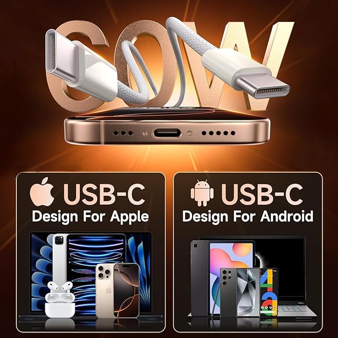 iPhone 17 Pro Max Fast Charger,2-Pack USB C 2in1 Dual PD Charging Block with USB C Woven Charger Cable for iPhone 17e/17 Pro/Air/17/iPhone 16 Pro Max/16 Plus/16e/15 Pro Max/15 Plus,iPad Pro/Air/Mini