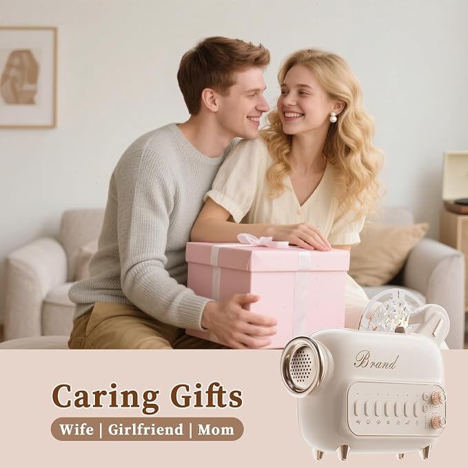 6 in 1 Air Humidifiers for Bedroom Baby, 120 ML Essential Oils Diffusers for Home Office, Ultrasonic Cool Mist Humidifier with Bluetooth Speaker, Projector Light, White Noise, Timer (M8-Cream)