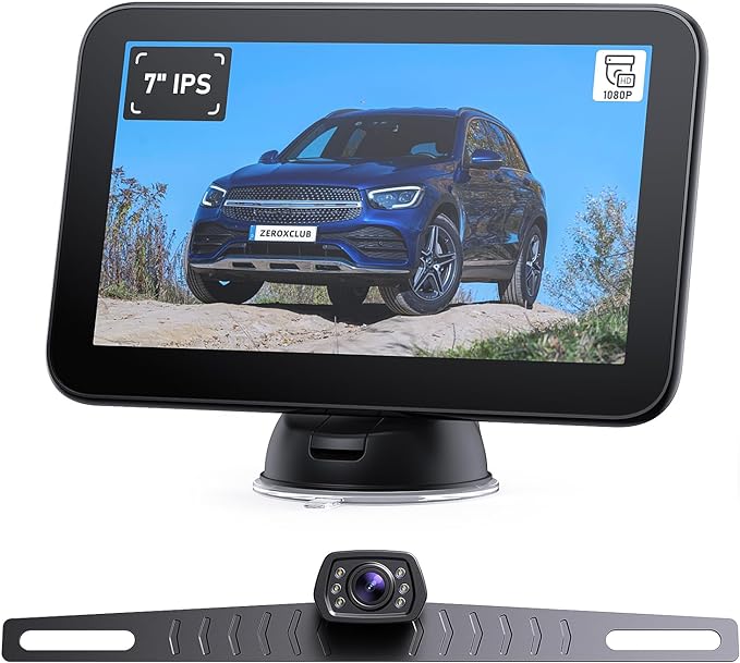 ZEROXCLUB Wired Backup Camera Kit with 7" Monitor, HD 1080P Display for Car Truck/Pickup/SUV/Van/RV, Night Vision Rear View Camera IP69 Waterproof-B7