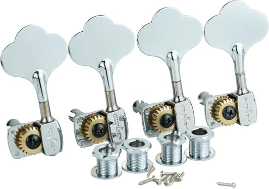 Guyker Bass Tuners (4 for Left) - 1:22 Ratio Gear Open Frame Bass Drop Locking Machine Head Tuning Key Pegs Replacement for Electric Jazz Guitar Bass or Precision Instruments, BB100 Chrome