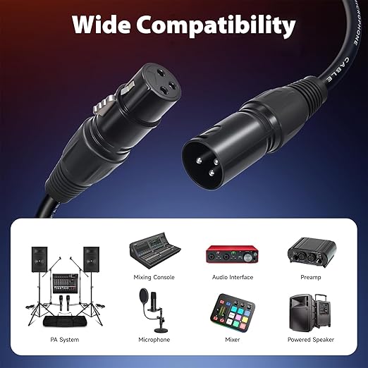 Cyberguys! XLR Cables 2 Pack, XLR Male to Female Microphone Cable with Locking Connector, Balanced Audio Cord, Nickel-Plated Connectors, PVC Jacket – Ideal Mic Cable for Studio, Stage,Speaker, 3 FT