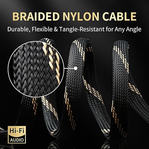 9 AWG 2Pack Audiophile Speaker Cable – Speaker Wire with Banana Plugs,4N OFC Core,Nylon Braid,Audio Wire,Compatible with Amplifier,Speakers,AV Receiver& Home Theater(6.56ft/2m)