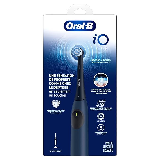 Oral-B Rechargeable Electric Toothbrush, iO2, 3 Cleaning Modes, Automatic Pressure Sensor to Protect Gums, Dark Blue