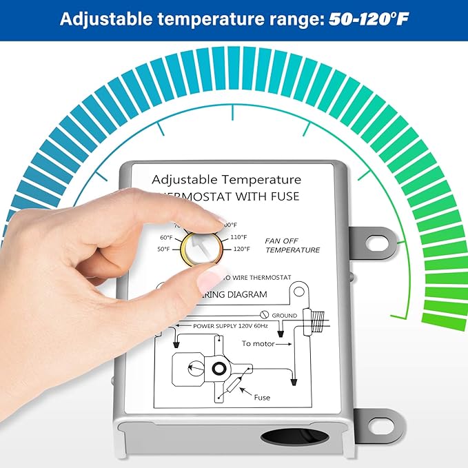 Simple Deluxe 20 Inch Wall Mounted Shutter Exhaust Fan with Temperature Controller and Power Cord Kit, Aluminum, 1200 RPM, 3368 CFM, for Attic, Garage, Louvered Vent, Plant, Greenhouse, Silver