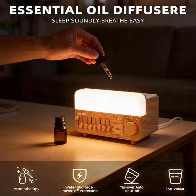 TMEHM 4-in-1 Sleep Sound Machine with White Noise & 8 Nature Sounds | Bluetooth Speaker, Night Light & Aroma Diffuser with Timer for Baby, Kids and Adults