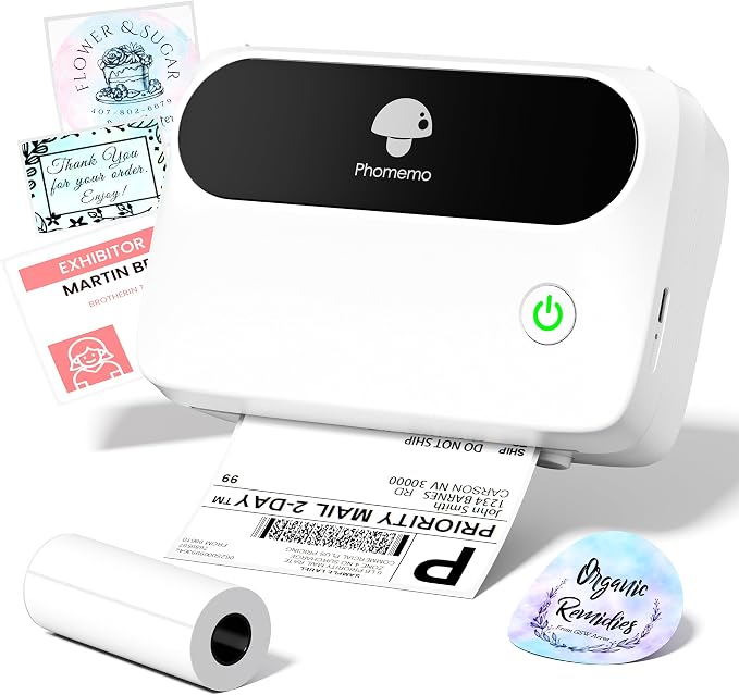 Phomemo M421 Label Maker, Label Printer for Warning Stickers Fragile Labels, with 1.57"x1.18"(100x50mm) Red & Black Color Thermal Sticker Labels for Barcode, Address, Home, Business