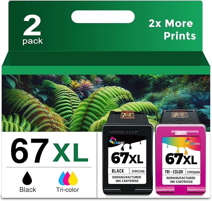 67XL Ink Cartridge Black/Color Combo Pack Replacement for HP Ink 67 67XL HP67 XL HP67XL for 2700 2700e 2752 2752e 2742e 2755e 4100 4100e 4152e 4155e 6000 6055e 6400 6458 6458e 6455e Printer