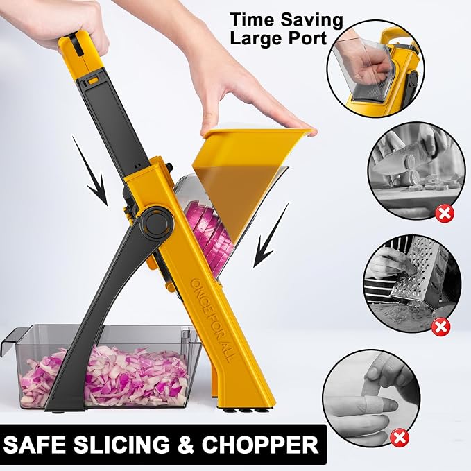 QYKIC Upgrade Safe Mandoline Slicer for Kitchen, Vegetable Chopper Slicer, Potato Slicer Thickness Adjuster, Veggie Onion Dicer for Quick Meal Prep