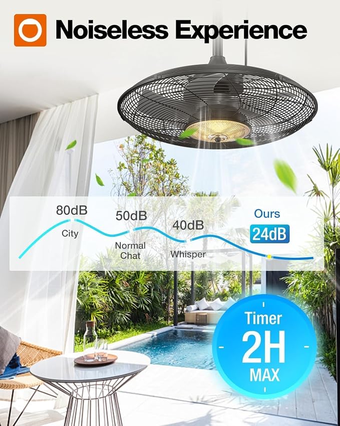 addlon Outdoor Ceiling Fan with Light for Patios, 20 inch Black Waterproof Gazebo Fan with Remote&APP Control, Reversible, Dimmable, Plug in Hook Mount Portable Fan for Garage Pergola Porch Canopy