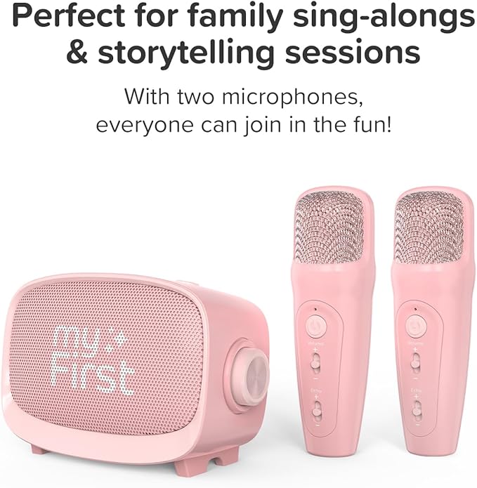myFirst Voice 2 Kids Bluetooth Karaoke Speaker with 2 Mics | Portable Singing Machine for Children | 5 Voice Changing Effects & Wireless Mic (Pink)