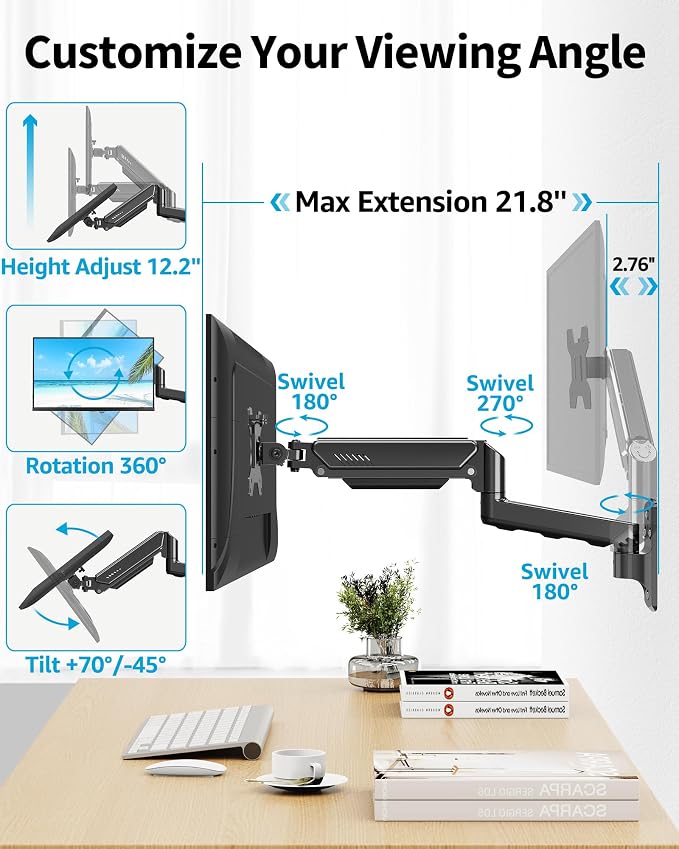 MOUNTUP Single Monitor Wall Mount for Max 32 Inch Computer Screen, Fully Adjustable Monitor Arm, Wall Mount Monitors Holder Support 4.4-19.8lbs Display, VESA Bracket Fit 75x75mm, 100x100mm (Pack of 2)
