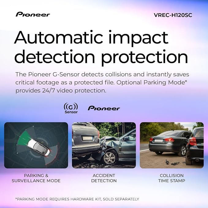 Pioneer VREC-H120SC Compact Dash Camera – Discreet 1.5K Resolution Front Dash Cam for Cars with Impact Detection, 120 Degree Wide Angle Coverage, Built-in WiFi, Companion App, USB-C Easy Install