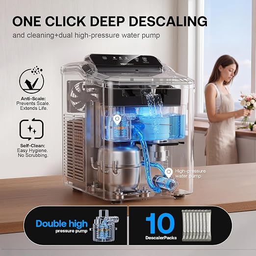 Nugget Ice Maker Countertop, Pellet Ice Makers Soft Chewable Ice 35lbs/Day, Premium Stainless Steel Ice Maker Machine Ready in 6 Mins with Scoop, Touch Screen & Auto Ice Drop for Home Kitchen Office