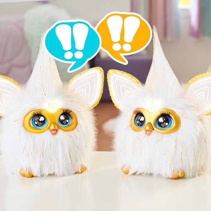 Furby Gold Glam Interactive Plush Toys for 6 Year Old Girls & Boys & Up, Voice Activated Animatronic, Speaks English & Furbish, White (Amazon Exclusive)