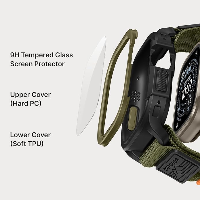 Bandletic Rugged Case with Band Compatible with Apple Watch 49mm(Ultra 3/2/1),46mm(Series 11/10), 45mm(Seriess 9/8/7),44mm(SE3/SE2/SE/6/5/4), Protective Cover Sport Accessories for iWatch Men