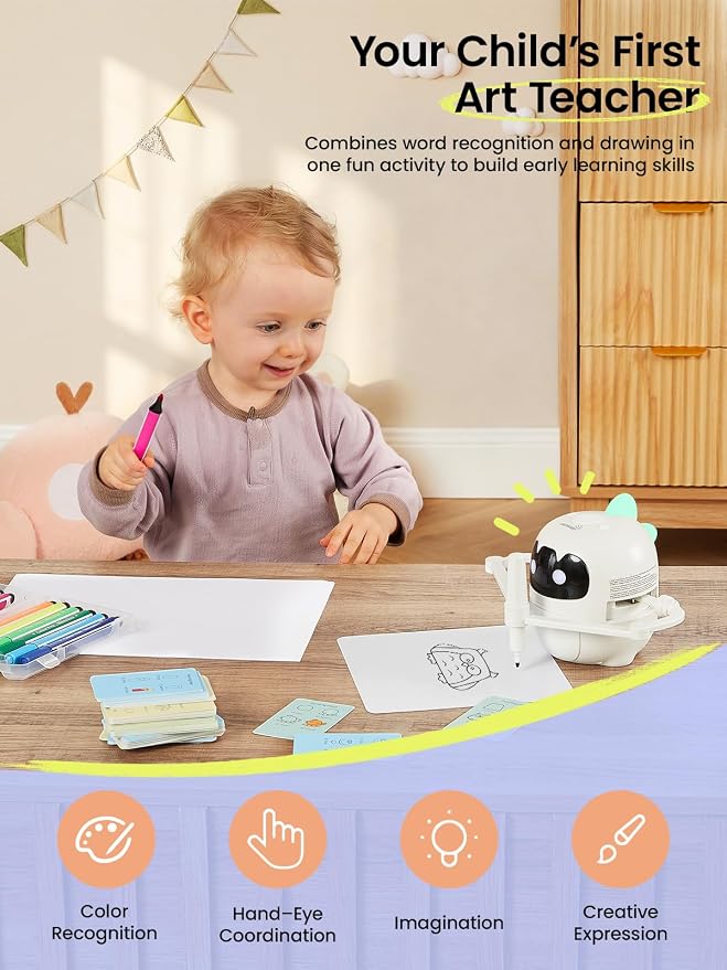 Drawing Robot for Kids with Cards, Voice Interactive Educational Drawing Machine, Montessori Painting Learning Toys