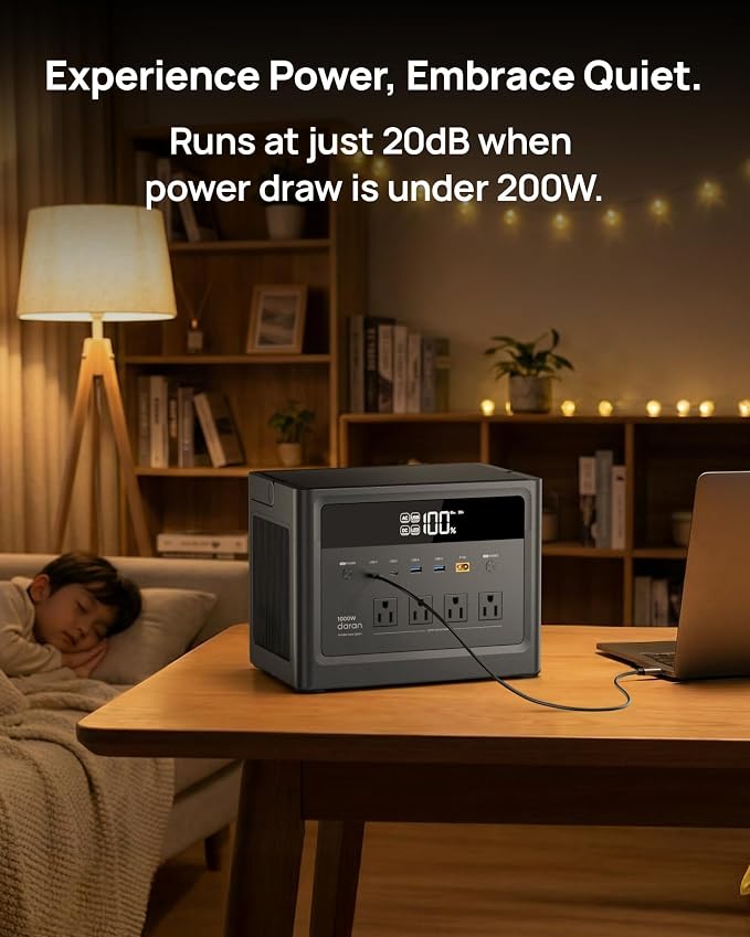 DaranEner 1000W Solar Generator (2000W Peak), 576Wh LiFePO4 Battery Portable Power Station, 1.8H Fast Charge, Home Emergency Backup, Portable Generator for RV Camping, Travel (Solar Panel Optional)