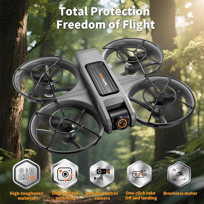 4.5-inch HD Screen Remote Control Drone with 2K Dual Cameras and Brushless Motor, Quadcopter with Propeller Guards, Auto Hover, 3D Flips, Follow-Me Mode, LED Night Lights, Two Batteries for 30 Minutes Flight Time, One-Key Takeoff/Landing — The Ideal Gi...