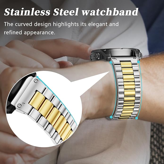 22mm Stainless Steel Metal Band Compatible with Garmin Fenix 8 Pro tactix 8 47mm/E/7/6/pro/5/Plus,Quick-fit Watch Strap for quatix 8 47mm 7/Pro/6/Forerunner 970/965/955/Descent G2 G1 Solar