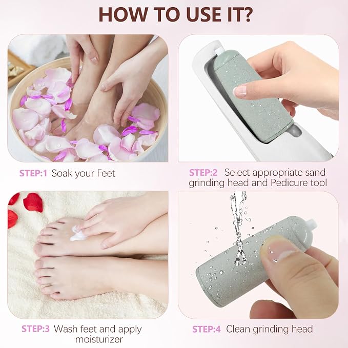 Electric Foot Callus Remover Pedicure Kits Rechargeable with12 in 1, Removes Dry Skin for Smoother Feet & 9 Pack Pedicures Replacement Heads