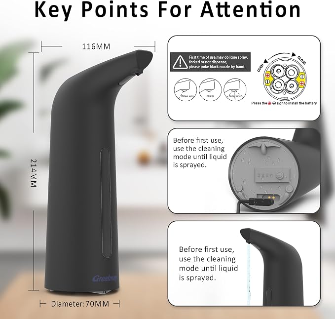 Convenient Automatic Soap Dispenser,4 Adjustable Levels Touchless Hand Sanitizer Pump with Infrared Sensor, 400 ml Countertop Electric Soap Dispenser for Bathroom,Kitchen (BlackBlack)